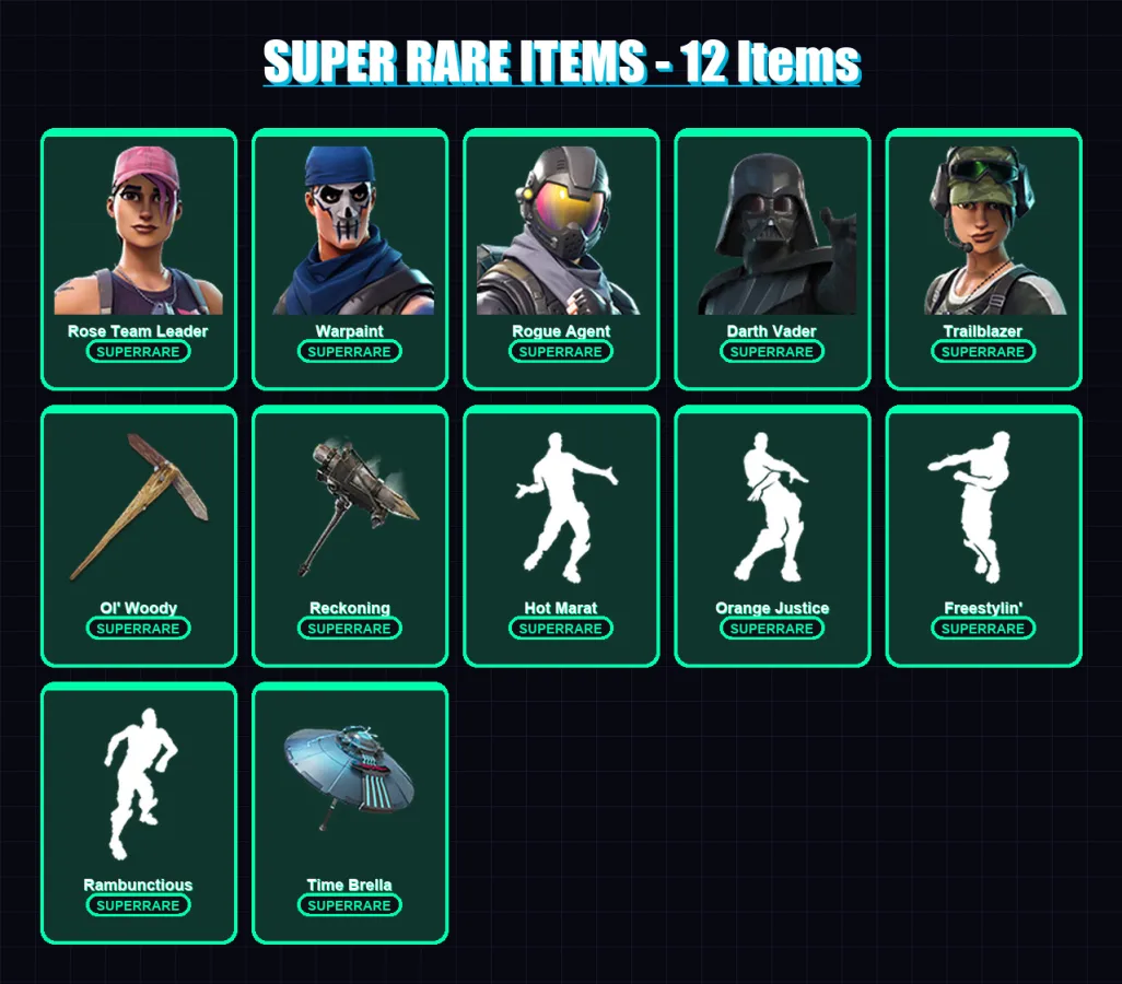 [PC/PSN] | Rose Team Leader | Warpaint | Rogue Agent | Darth Vader | Trailblazer | 123 skin | 123 pickaxe | 118 emote | 108 glider | Lv1280