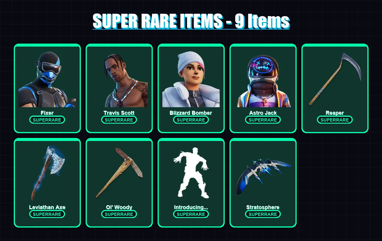 [PS4/PS5/XBOX/PC] | Fixer | Travis Scott | Blizzard Bomber | Astro Jack | Midas | 83 skin | 104 pickaxe | 57 emote | 99 glider | Lv1958