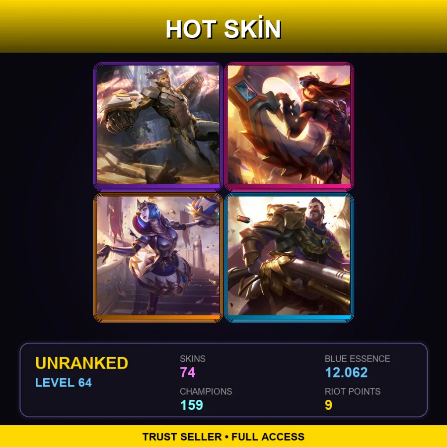 VN | Lv64 | Unranked | 74 Skin | 159 Champ — LoL account