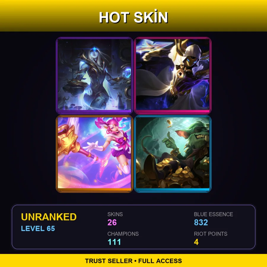 LAS | Lv65 | Unranked | 26 Skin | 111 Champ — LoL account