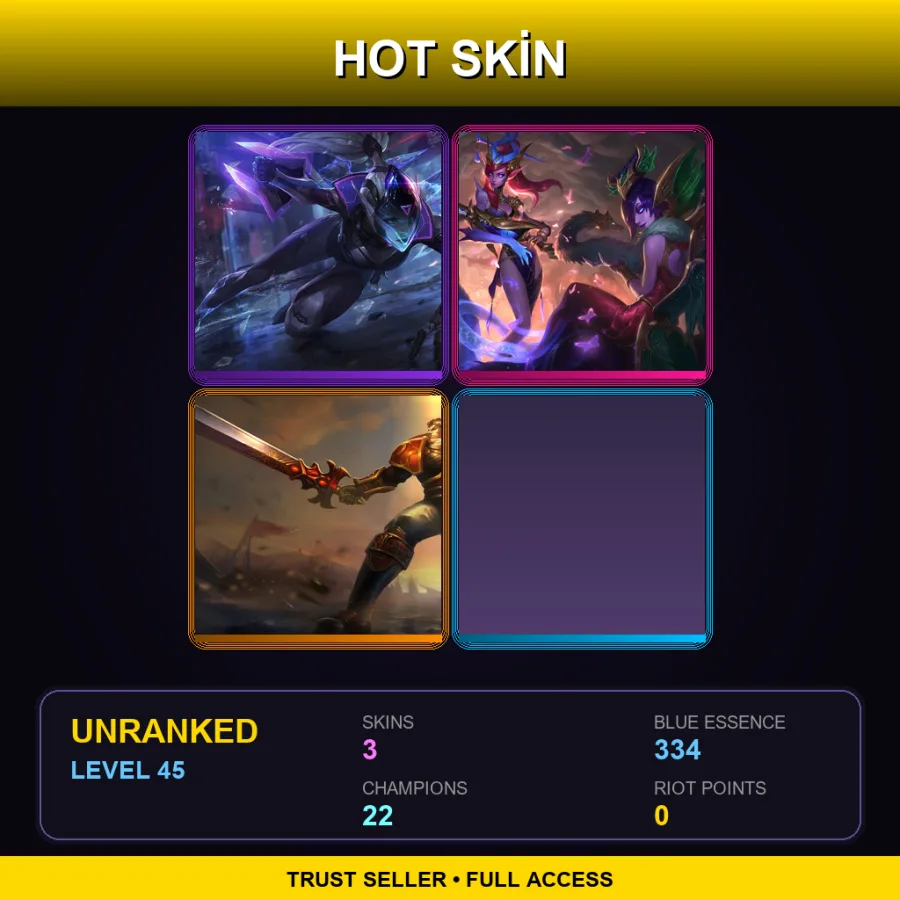 EUW | Lv45 | Unranked | 3 Skin | 22 Champ — LoL account