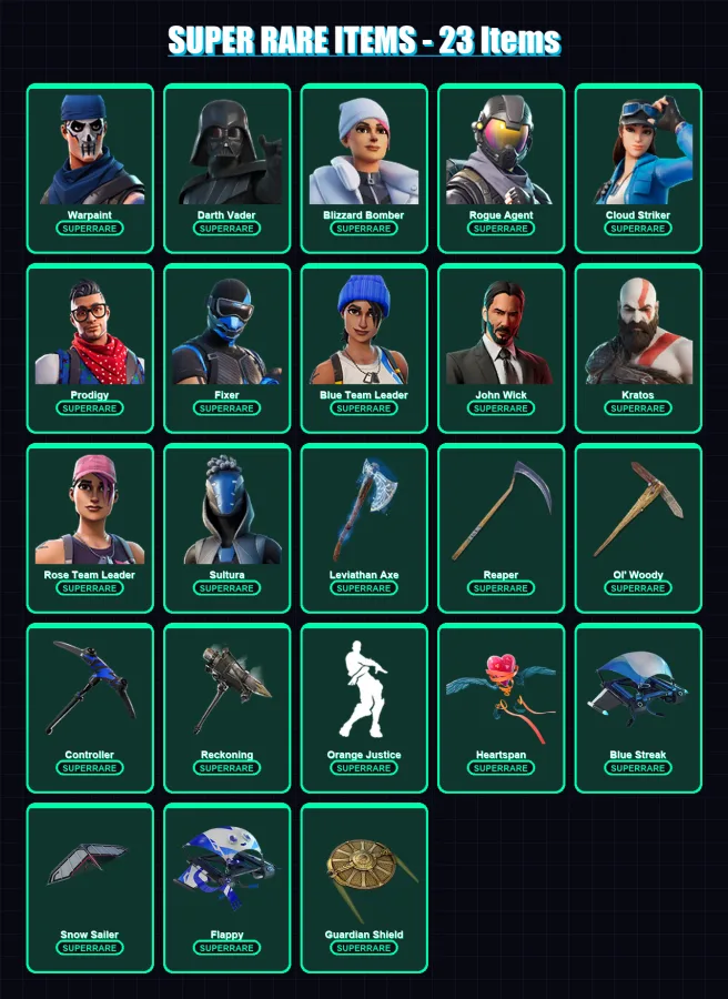 [PC] | Warpaint | Darth Vader | Blizzard Bomber | Rogue Agent | Cloud Striker | 460 skin | 456 pickaxe | 315 emote | 284 glider | Lv3952