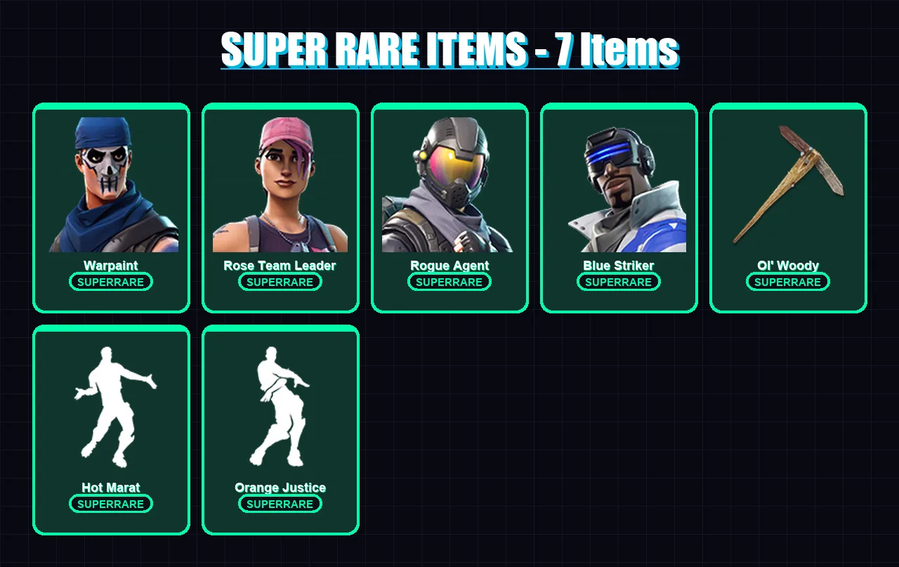 [PC/XBOX] | Warpaint | Rose Team Leader | Rogue Agent | Blue Striker | Drift | 43 skin | 38 pickaxe | 56 emote | 48 glider | Lv556
