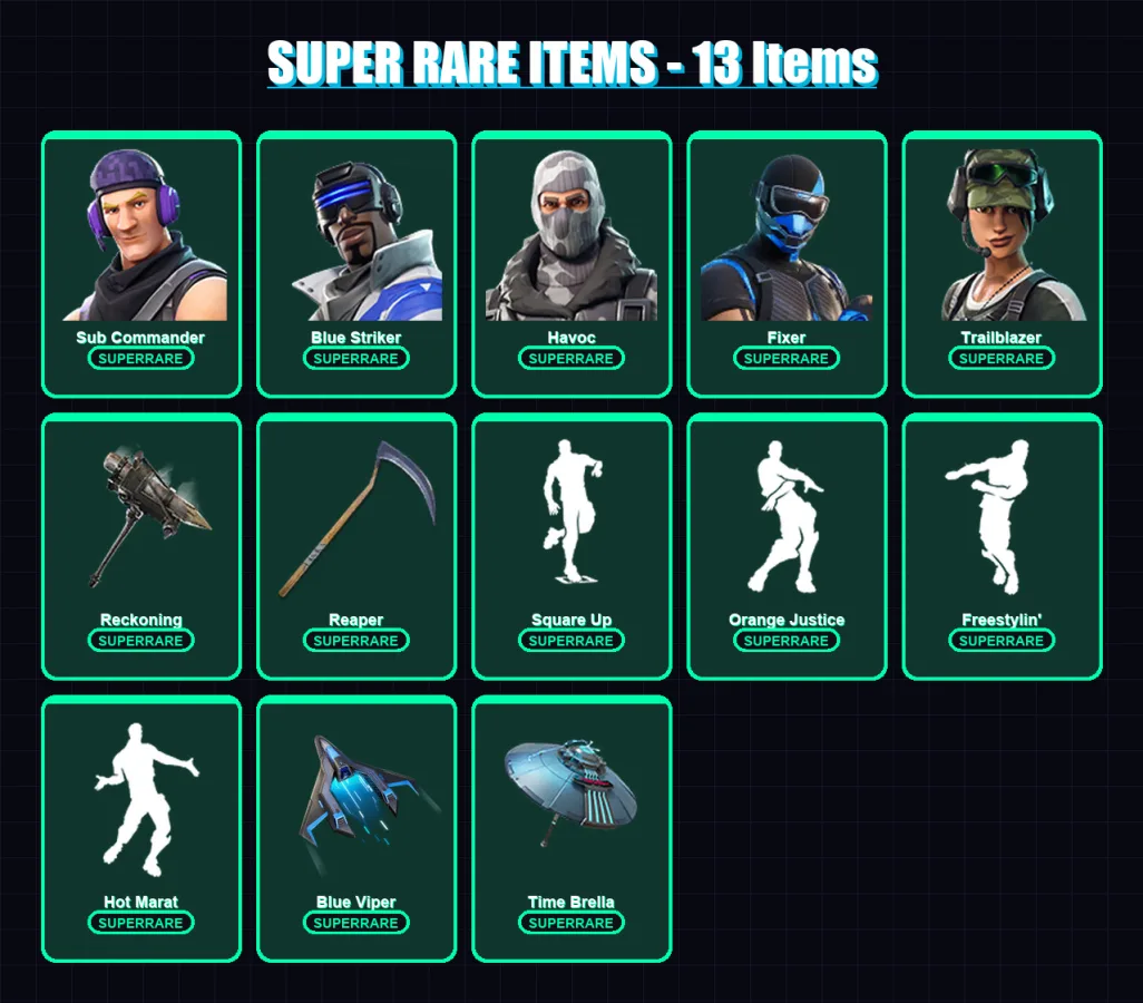 [PC/PSN] | Sub Commander | Blue Striker | Havoc | Fixer | Trailblazer | 65 skin | 65 pickaxe | 69 emote | 76 glider | Lv1224
