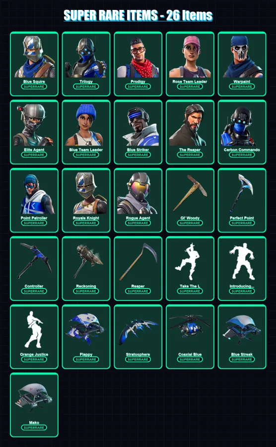 [PS4/PS5/XBOX/PC] | Blue Squire | Trilogy | Prodigy | Rose Team Leader | Warpaint | 121 skin | 92 pickaxe | 101 emote | 94 glider | Lv1085