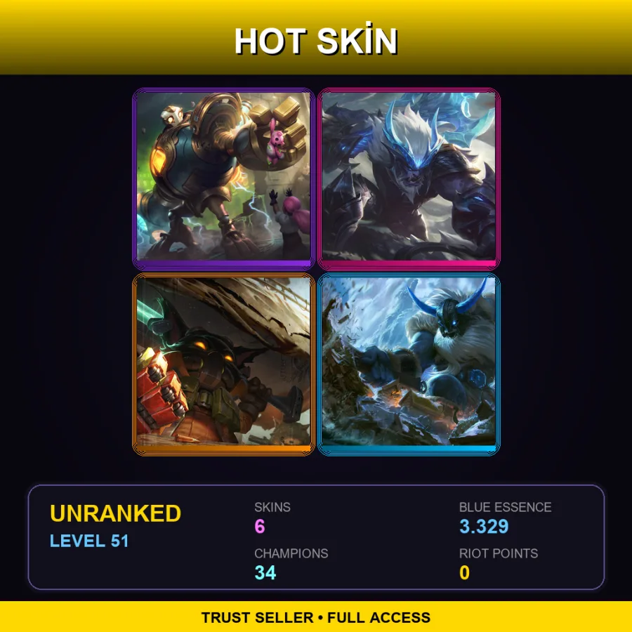 LAS | Lv51 | Unranked | 6 Skin | 34 Champ — LoL account