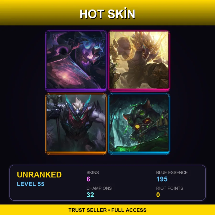 EUW | Lv55 | Unranked | 6 Skin | 32 Champ