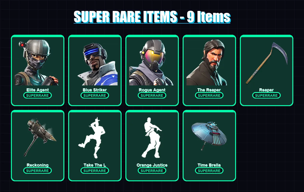 [PS4/PS5/XBOX/PC] | Elite Agent | Blue Striker | Rogue Agent | The Reaper | The Visitor | 88 skin | 80 pickaxe | 86 emote | 90 glider | Lv1279