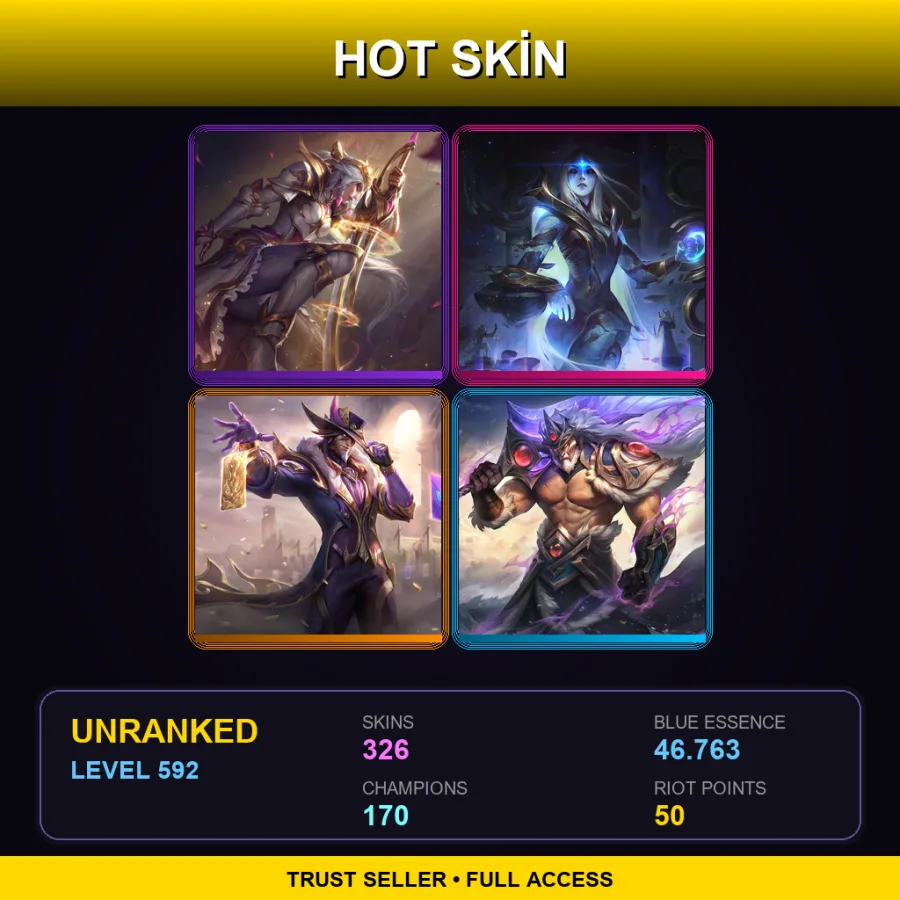 EUW | Lv592 | Unranked | 326 Skin | 170 Champ — LoL account
