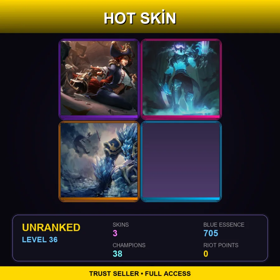 VN | Lv36 | Unranked | 3 Skin | 38 Champ — LoL account