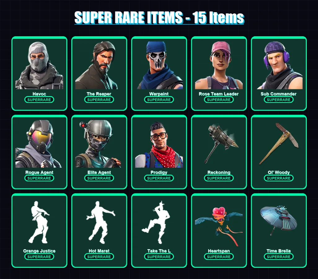 [PC/XBOX] | Havoc | The Reaper | Warpaint | Rose Team Leader | Sub Commander | 88 skin | 74 pickaxe | 100 emote | 71 glider | Lv1153