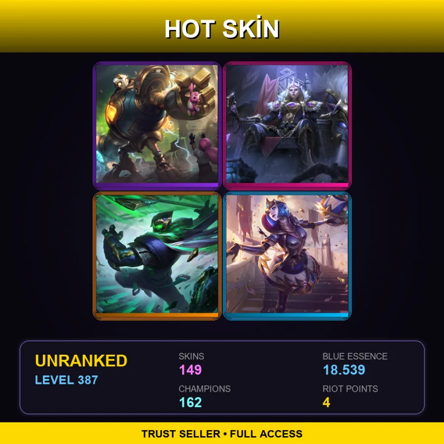 SG | Lv387 | Unranked | 149 Skin | 162 Champ — LoL account