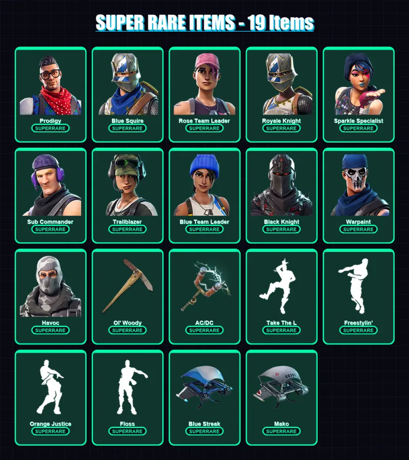 [PC] | Prodigy | Blue Squire | Rose Team Leader | Royale Knight | Sparkle Specialist | 22 skin | 17 pickaxe | 19 emote | 20 glider | Lv248 — Fortnite account
