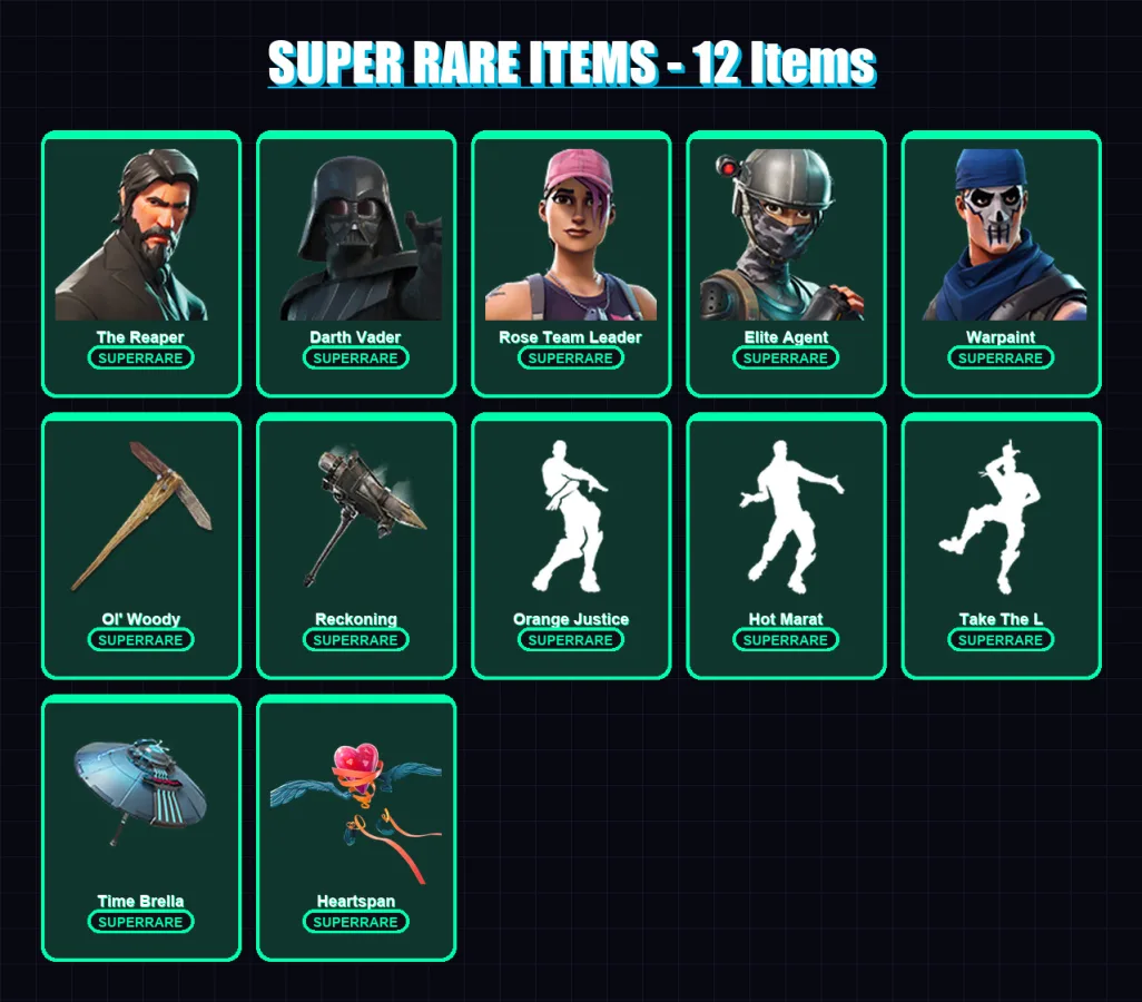 [PC/XBOX/PSN] | The Reaper | Darth Vader | Rose Team Leader | Elite Agent | Warpaint | 119 skin | 142 pickaxe | 128 emote | 137 glider | Lv2314
