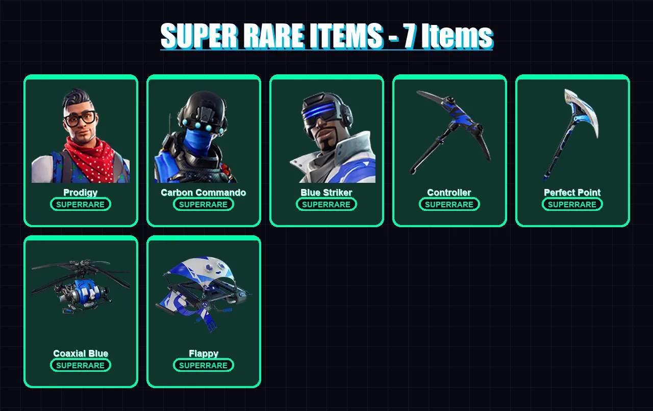 [PS4/PS5/XBOX/PC] | Prodigy | Carbon Commando | Blue Striker | Catalyst | Mystique | 25 skin | 63 pickaxe | 43 emote | 61 glider | Lv992