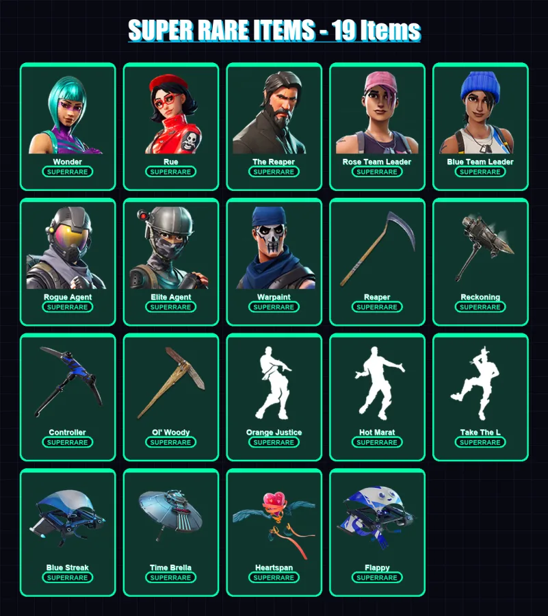 [PC/XBOX] | Wonder | Rue | The Reaper | Rose Team Leader | Blue Team Leader | 160 skin | 137 pickaxe | 131 emote | 133 glider | Lv1561
