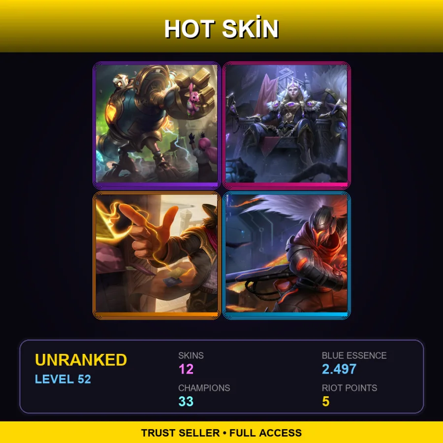 EUW | Lv52 | Unranked | 12 Skin | 33 Champ