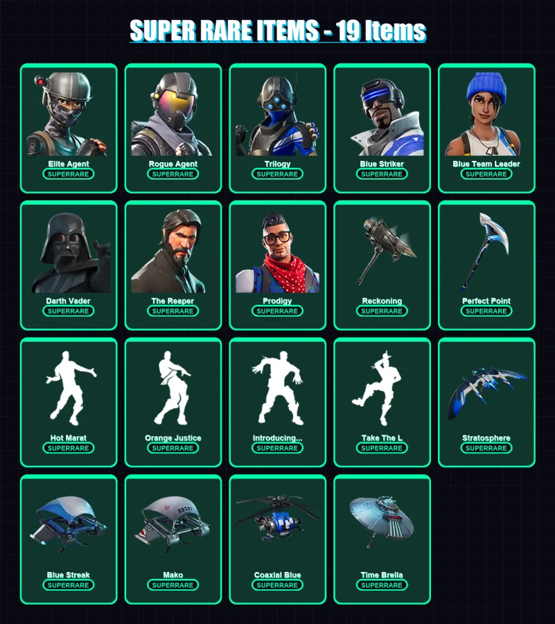 [PS4/PS5/XBOX/PC] | Elite Agent | Rogue Agent | Trilogy | Blue Striker | Blue Team Leader | 196 skin | 209 pickaxe | 173 emote | 212 glider | Lv3154 — Fortnite account