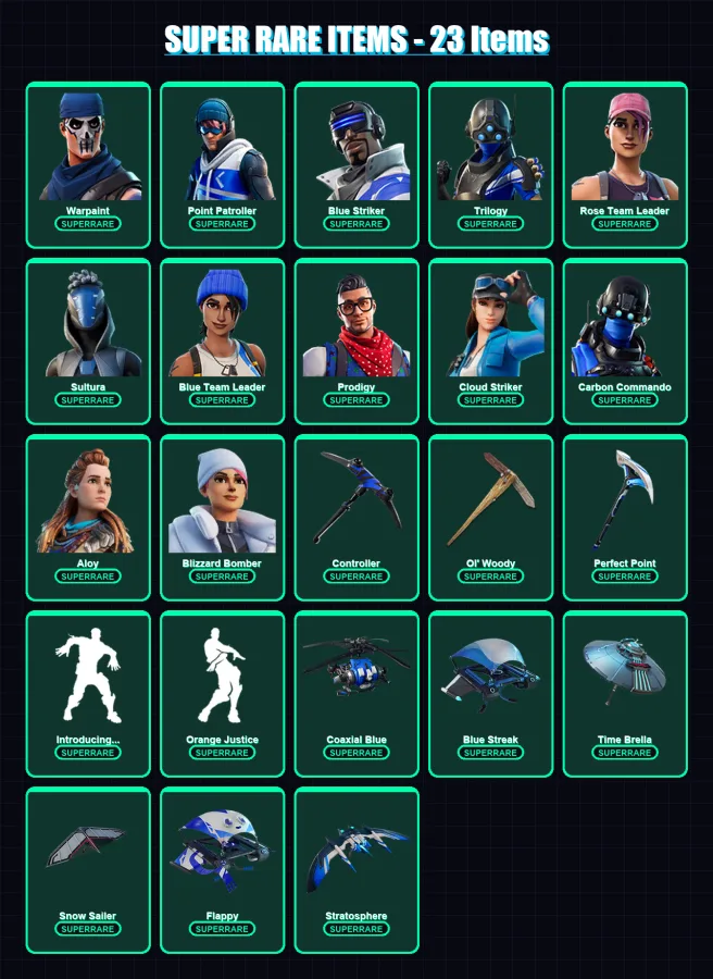 [PC/PSN] | Warpaint | Point Patroller | Blue Striker | Trilogy | Rose Team Leader | 222 skin | 223 pickaxe | 171 emote | 152 glider | Lv1617