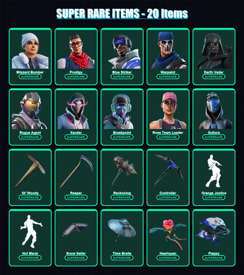 [PC] | Blizzard Bomber | Prodigy | Blue Striker | Warpaint | Darth Vader | 214 skin | 210 pickaxe | 175 emote | 195 glider | Lv2831