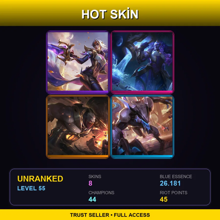 EUW | Lv55 | Unranked | 8 Skin | 44 Champ — LoL account