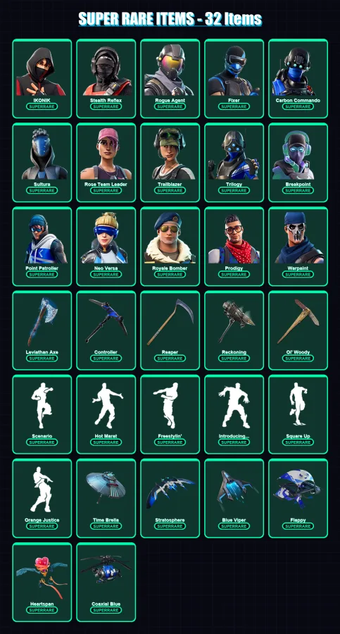 [PC/XBOX/PSN] | IKONIK | Stealth Reflex | Rogue Agent | Fixer | Carbon Commando | 317 skin | 318 pickaxe | 225 emote | 249 glider | Lv3419