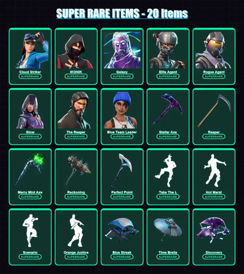 [PS4/PS5/PC] | Cloud Striker | IKONIK | Galaxy | Elite Agent | Rogue Agent | 90 skin | 93 pickaxe | 96 emote | 89 glider | Lv1601
