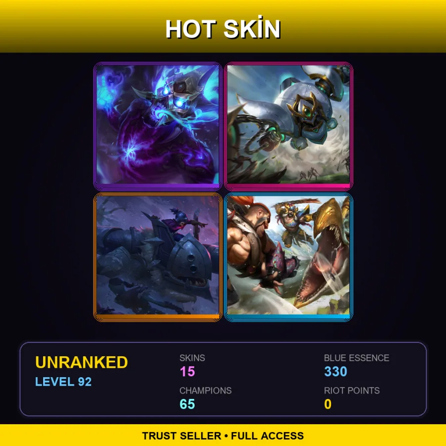 LAN | Lv92 | Unranked | 15 Skin | 65 Champ