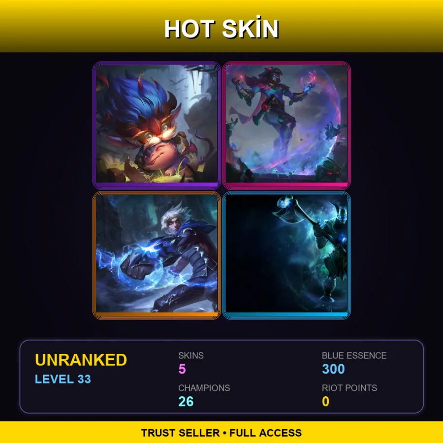 EUW | Lv33 | Unranked | 5 Skin | 26 Champ — LoL account