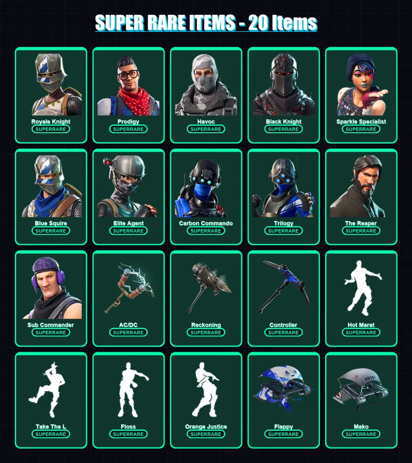 [PC/XBOX] | Royale Knight | Prodigy | Havoc | Black Knight | Sparkle Specialist | 53 skin | 49 pickaxe | 63 emote | 66 glider | Lv1081