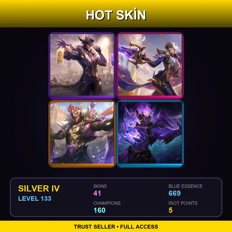 LAS | Victorious Twisted Fate | Victorious Fiora | Victorious Draven | Dark Star Jarvan IV | 41 Skin | 160 Champ | Silver IV | Lv133