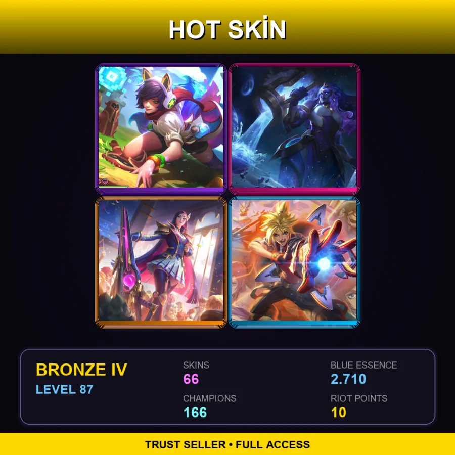 SG | Lv87 | Bronze IV | 66 Skin | 166 Champ — LoL account