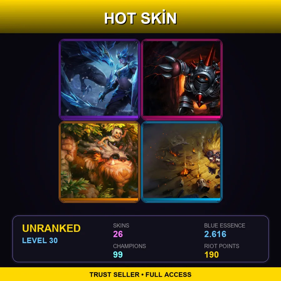EUW | Lv30 | Unranked | 26 Skin | 99 Champ