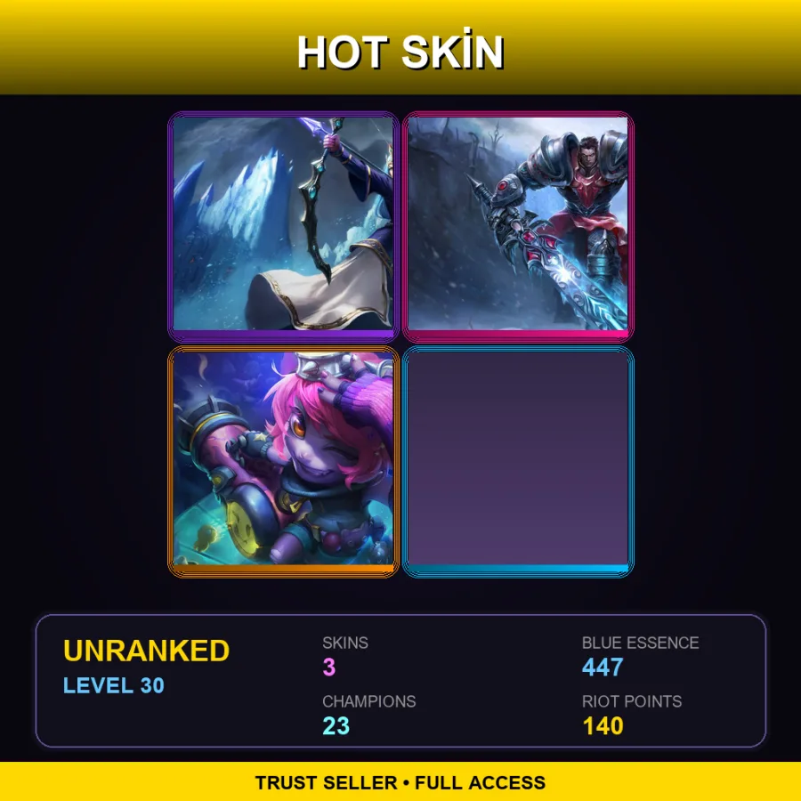 ME | Lv30 | Unranked | 3 Skin | 23 Champ — LoL account
