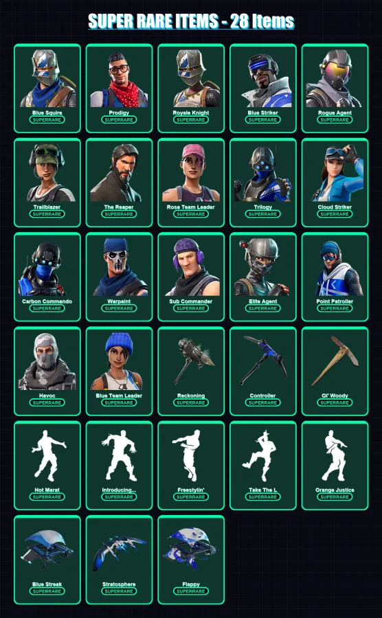[PS4/PS5/XBOX/PC] | Blue Squire | Prodigy | Royale Knight | Blue Striker | Rogue Agent | 86 skin | 69 pickaxe | 60 emote | 78 glider | Lv767