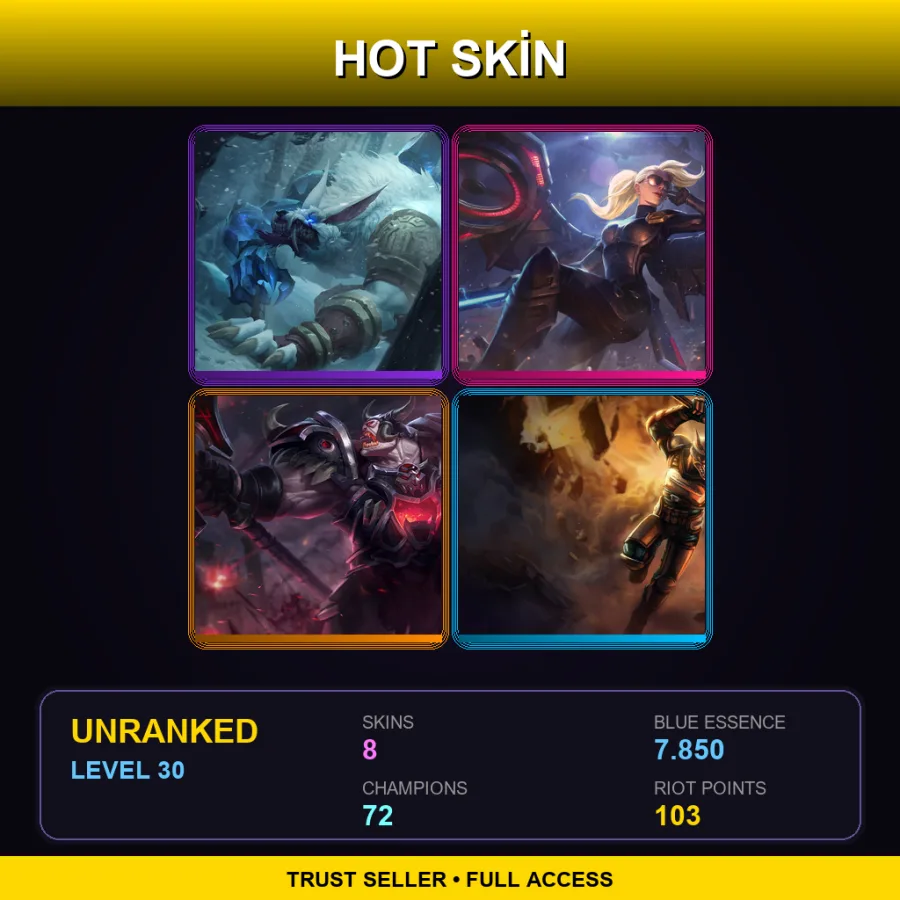 EUW | Tundra Hunter Warwick | Riot Kayle | Warmonger Sion | Riot K-9 Nasus | 8 Skin | 72 Champ | Lv30