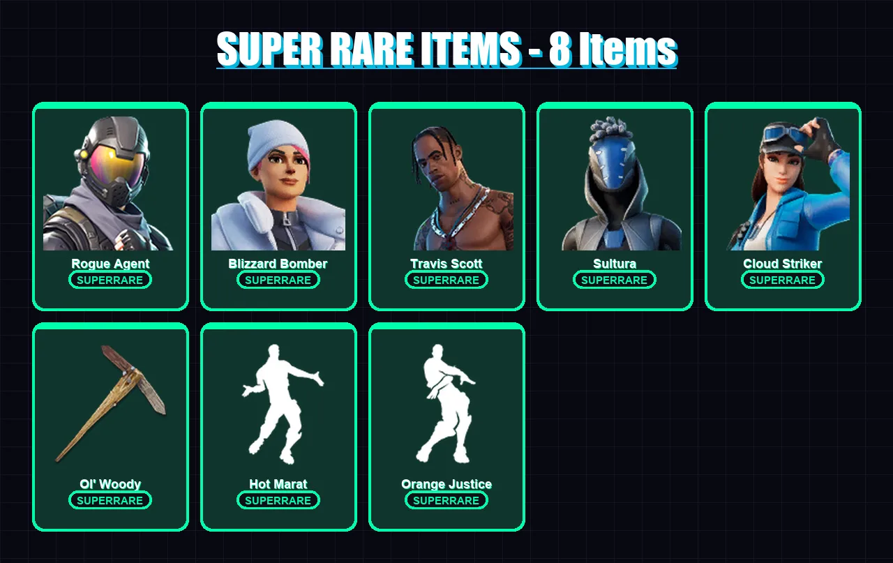 [PS4/PS5/XBOX/PC] | Rogue Agent | Blizzard Bomber | Travis Scott | Sultura | Cloud Striker | 72 skin | 89 pickaxe | 89 emote | 78 glider | Lv1275
