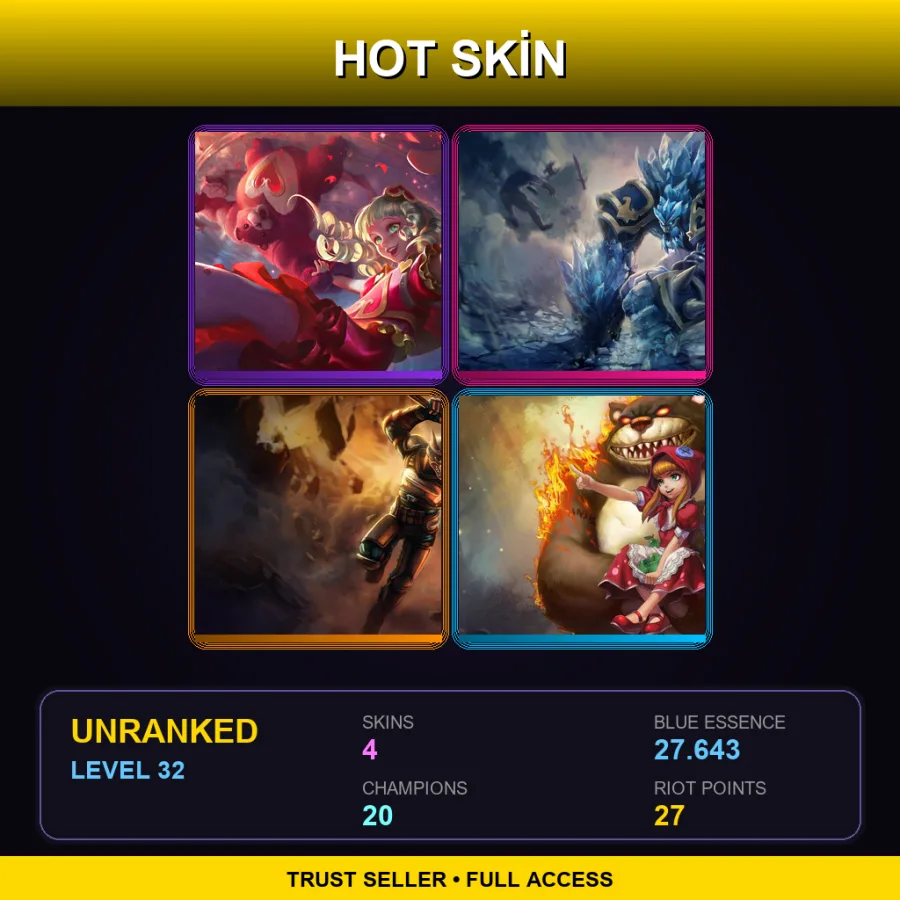 SG | Lv32 | Unranked | 4 Skin | 20 Champ