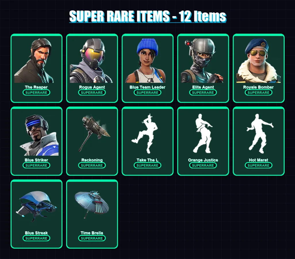 [PC/XBOX] | The Reaper | Rogue Agent | Blue Team Leader | Elite Agent | Royale Bomber | 116 skin | 101 pickaxe | 99 emote | 115 glider | Lv1460