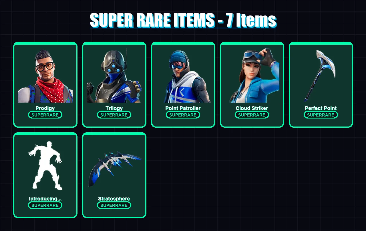 [PS4/PS5/XBOX/PC] | Prodigy | Trilogy | Point Patroller | Cloud Striker | Torin | 36 skin | 42 pickaxe | 32 emote | 29 glider | Lv615