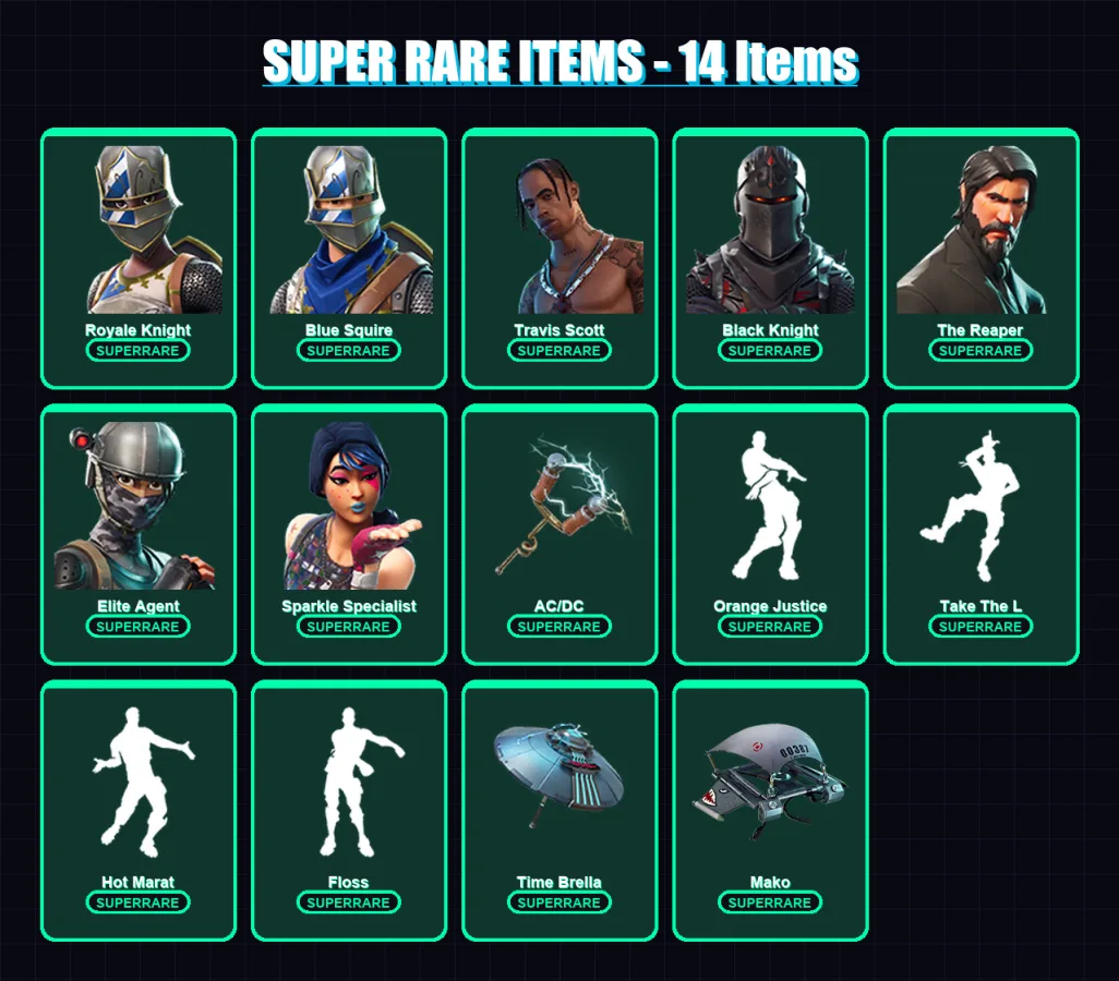 [PS4/PS5/XBOX/PC] | Royale Knight | Blue Squire | Travis Scott | Black Knight | The Reaper | 63 skin | 84 pickaxe | 86 emote | 86 glider | Lv1430 — Fortnite account