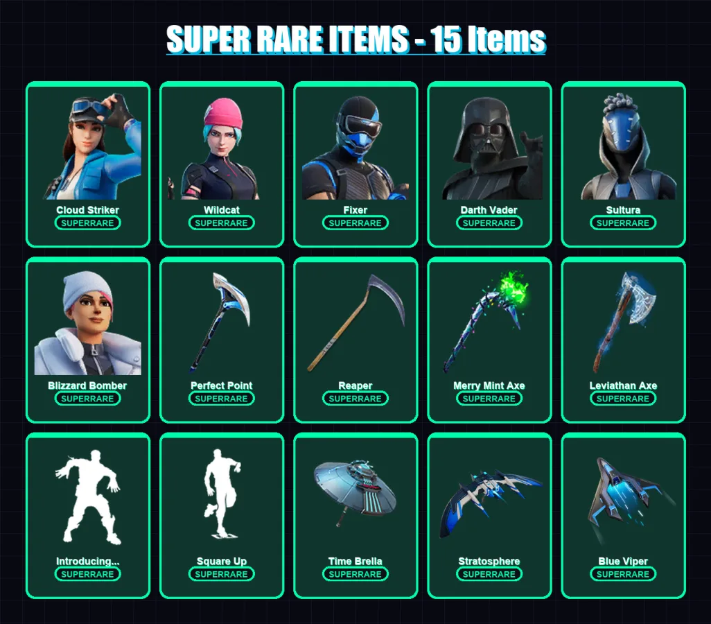 [PS4/PS5/XBOX/PC] | Cloud Striker | Wildcat | Fixer | Darth Vader | Sultura | 193 skin | 180 pickaxe | 138 emote | 164 glider | Lv2506