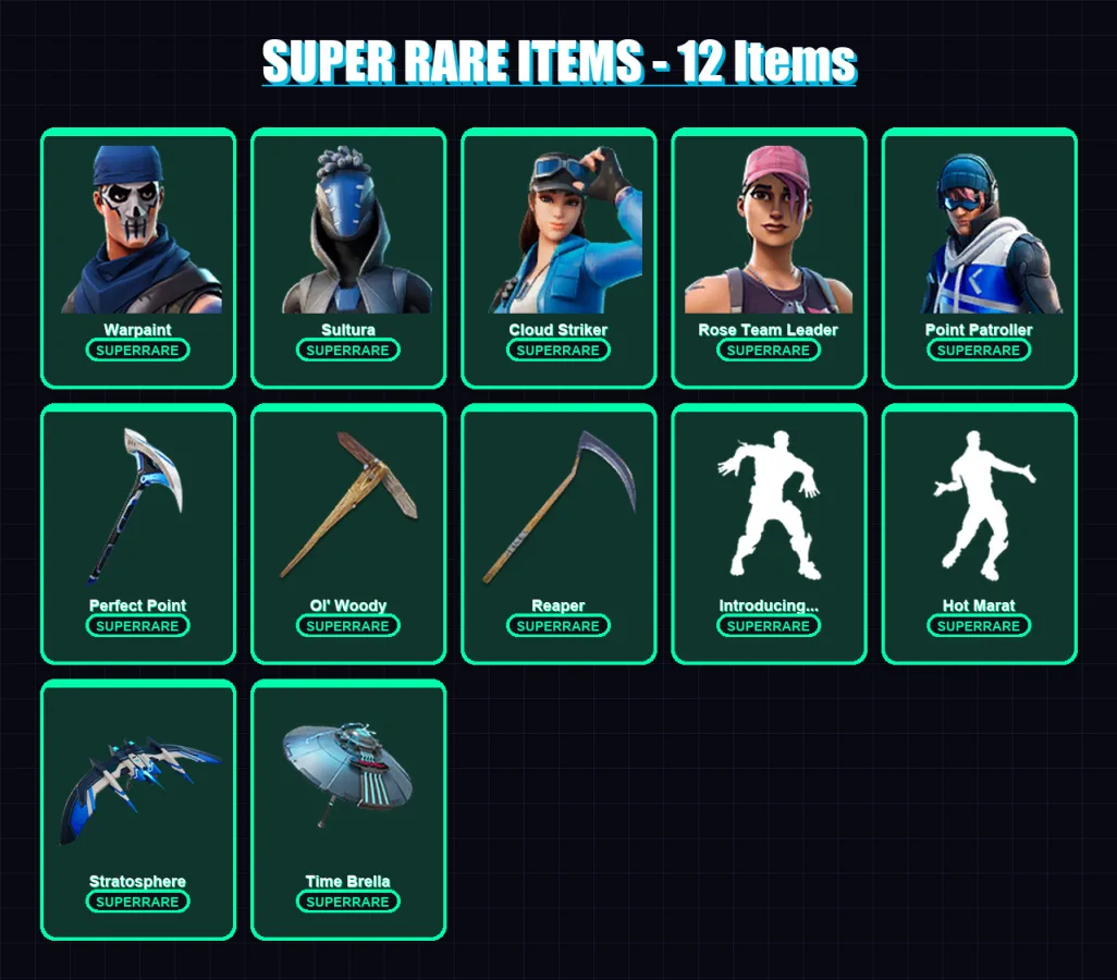 [PS4/PS5/XBOX/PC] | Warpaint | Sultura | Cloud Striker | Rose Team Leader | Point Patroller | 87 skin | 67 pickaxe | 99 emote | 72 glider | Lv728