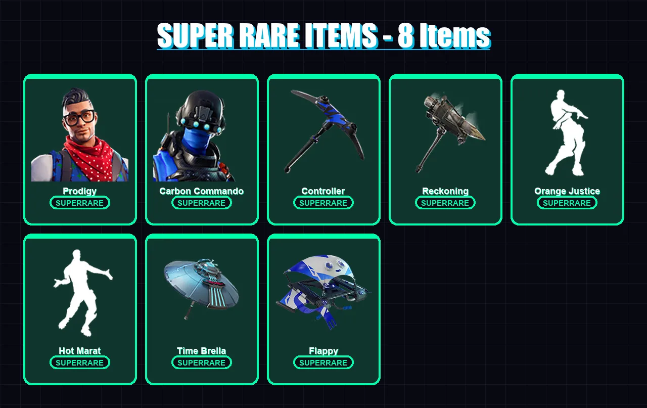 [PC/XBOX] | Prodigy | Carbon Commando | Valeria | Calamity | Dire | 39 skin | 44 pickaxe | 49 emote | 55 glider | Lv967