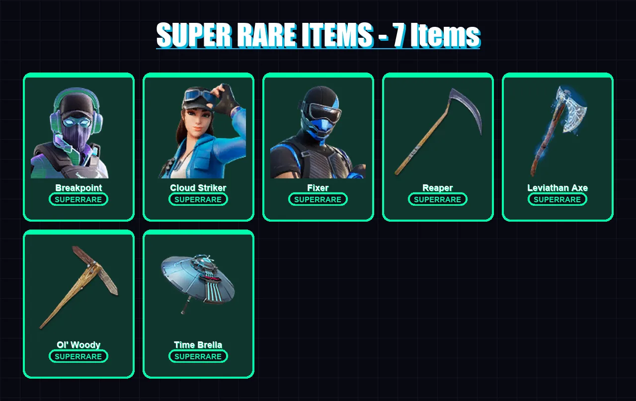[PC/XBOX] | Breakpoint | Cloud Striker | Fixer | Son Goku | Mecha Cuddle Master | 143 skin | 190 pickaxe | 115 emote | 133 glider | Lv2131