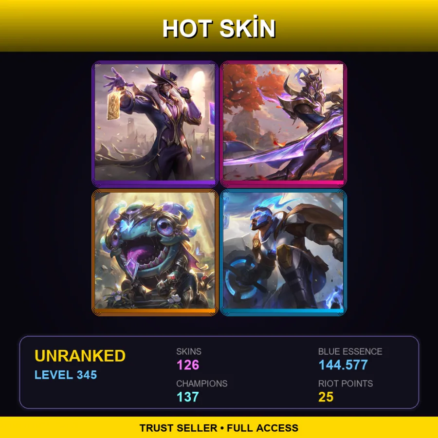 VN | Lv345 | Unranked | 126 Skin | 137 Champ — LoL account
