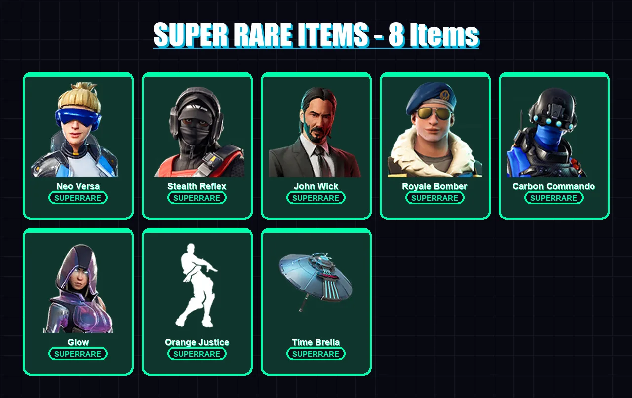 [PC/XBOX] | Neo Versa | Stealth Reflex | John Wick | Royale Bomber | Carbon Commando | 182 skin | 185 pickaxe | 115 emote | 131 glider | Lv1824