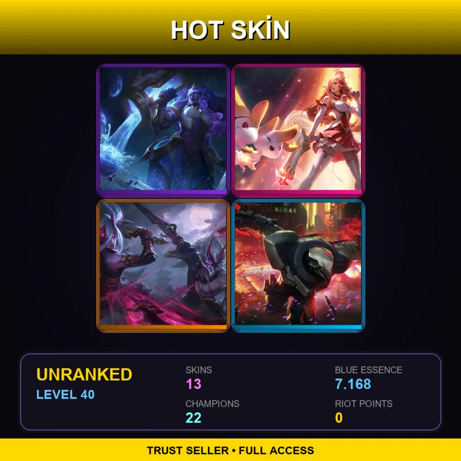 EUW | Lv40 | Unranked | 13 Skin | 22 Champ — LoL account