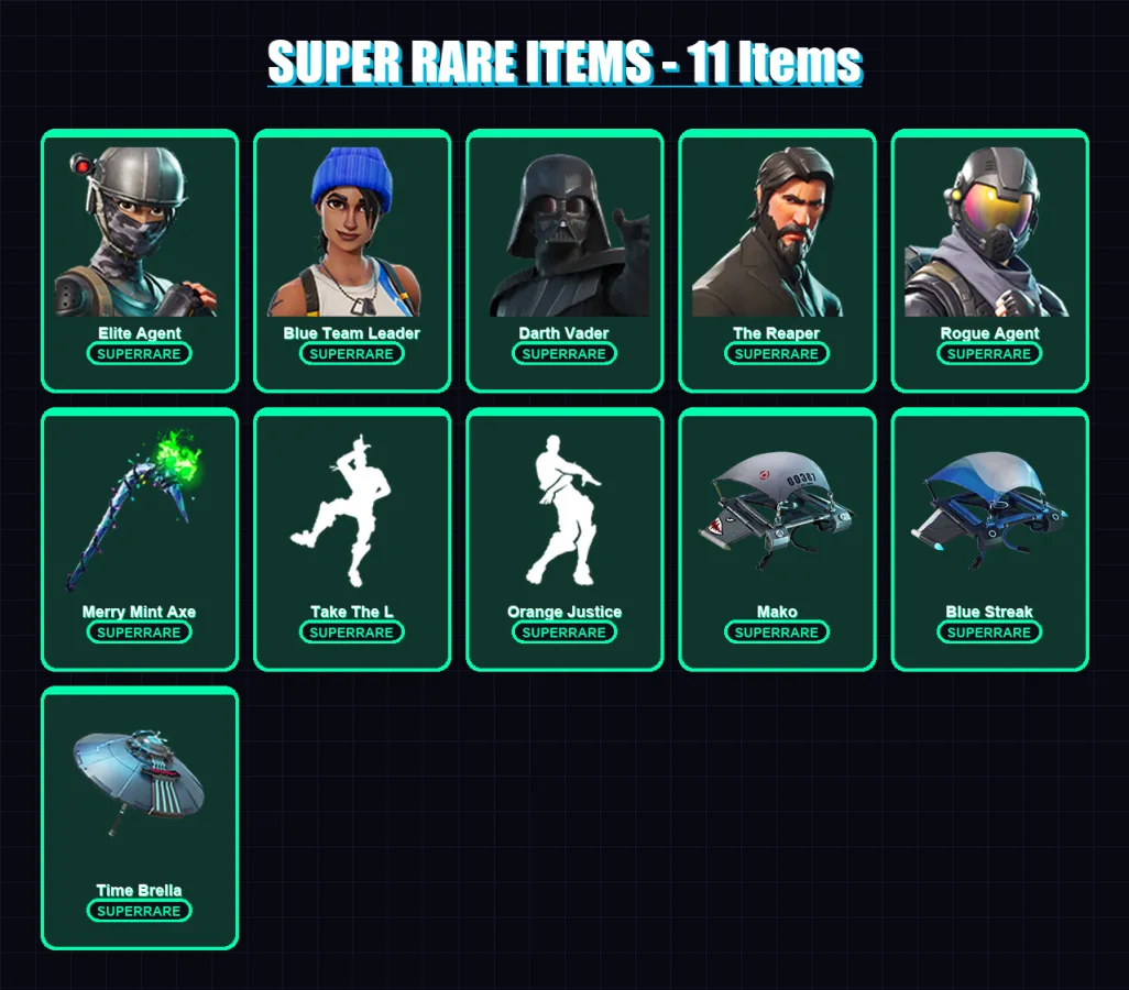 [PS4/PS5/XBOX/PC] | Elite Agent | Blue Team Leader | Darth Vader | The Reaper | Rogue Agent | 90 skin | 92 pickaxe | 81 emote | 97 glider | Lv1507