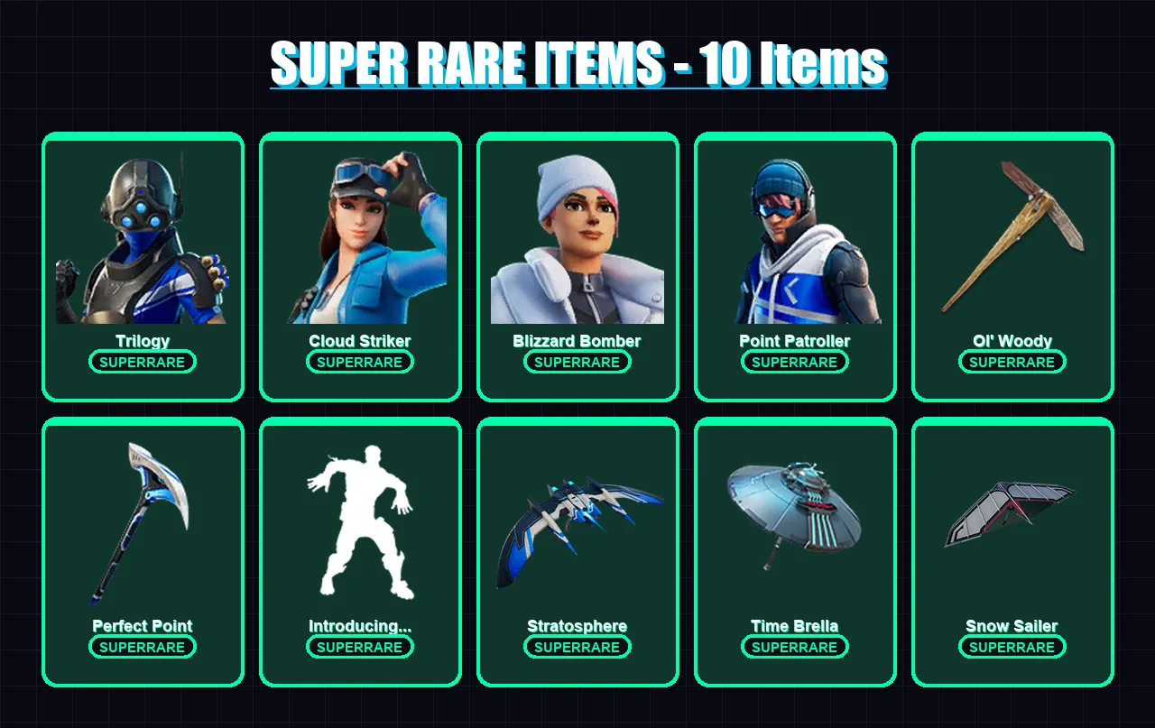[PC/XBOX] | Trilogy | Cloud Striker | Blizzard Bomber | Point Patroller | Mizuki | 122 skin | 172 pickaxe | 139 emote | 148 glider | Lv2373